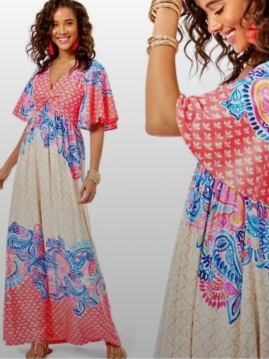 Lilly Pulitzer Dresses & Skirts - NWT Lilly Pulitzer Minka Twist-Front Maxi Dress in Coral Spritz Beach Bungalow
